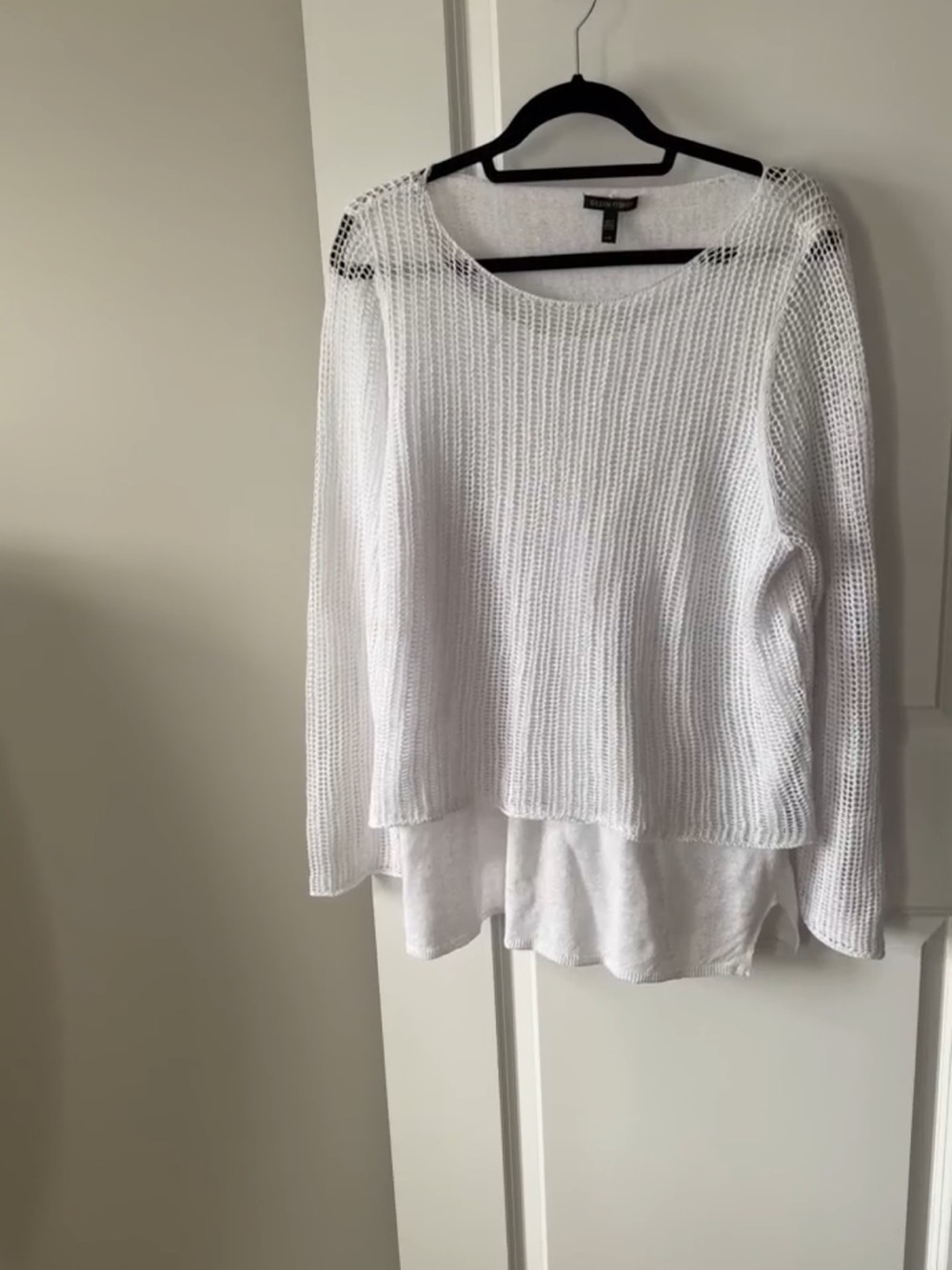 Eileen Fisher White Lightweight Open-Knit Layered Sweater - Picture 4 of 5